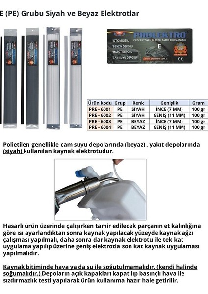 E Geniş (Pe) Beyaz - Plastik Elektrot - Kaynak Çubuğu - Kaynak Teli