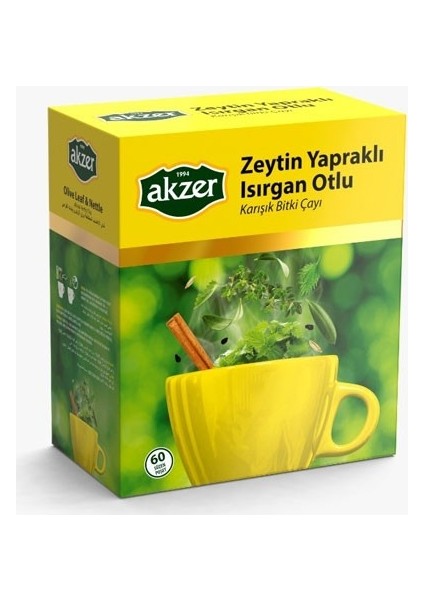 2 Adet Akzer Zeytin Yapraklı Isırgan Otlu Karışık Bitki Çayı 120 Süzen Poşet