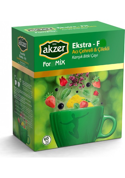 2 Adet Akzer Acı Çehreli ve Çilekli Karışık Bitki Çayı 120 Süzen Poşet