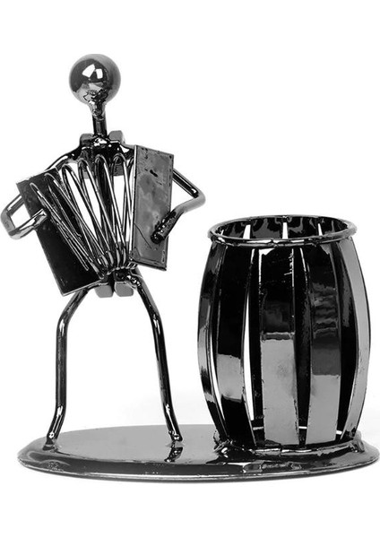 Dekoratif Akordeon Çalan Adam Metal Kalemlik Masa Süsü