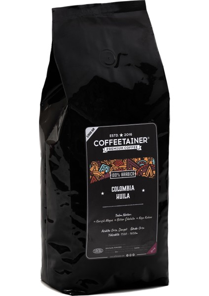 Coffeetaıner Kolombiya Supremo Hulia Çekirdek Kahve ( Arabica) 1 kg