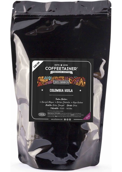 Coffeetaıner Kolombiya Supremo Hulia Çekirdek Kahve ( Arabica) 100 gr