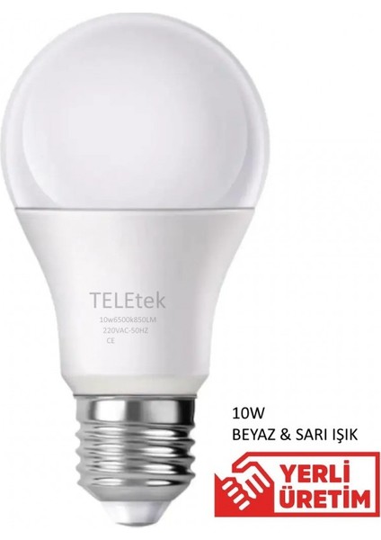 10 W Teletek LED Ampul E27 Normal Duy Beyaz