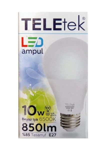 10 W Teletek LED Ampul E27 Normal Duy Beyaz