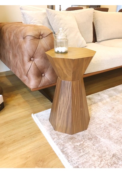 Dipole Furniture Darbuka Doğal Ahşap Ceviz Kaplama Sarı Sehpa