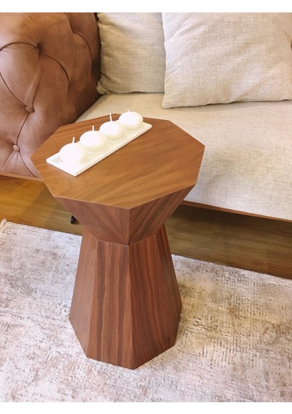 Dipole Furniture Darbuka Doğal Ahşap Ceviz Kaplama Sehpa