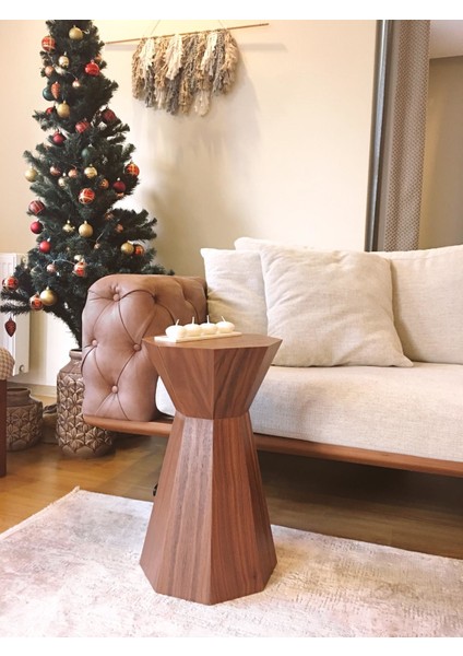 Dipole Furniture Darbuka Doğal Ahşap Ceviz Kaplama Sehpa