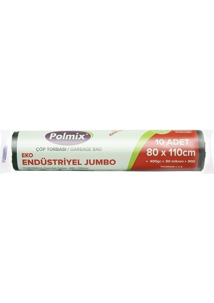 ÇÖP TORBASI POLMİX ENDÜSTİRİYEL 400 GRAM 80X110 SİYAH 1 KOLİ