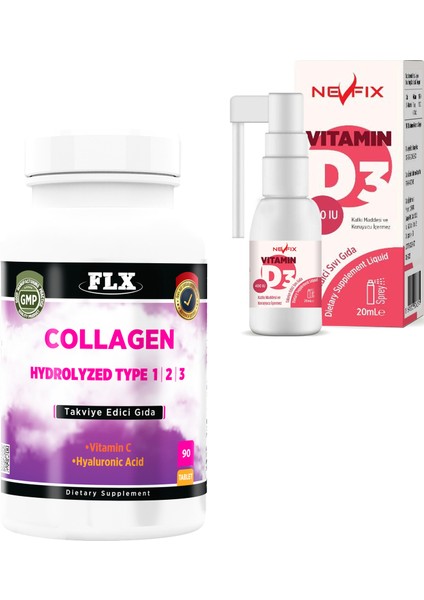Collagen Tip-1-2-3 Hyoluronic Asit Vitamin C 90 Tablet Nevfix Vitamin D3 400 Iu Sprey 20 ml