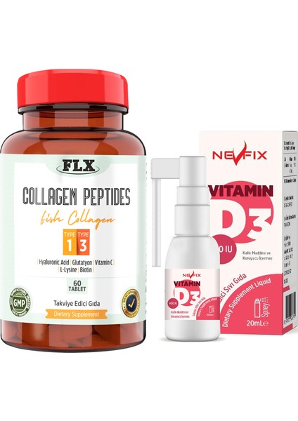 Collagen Peptides Tip 1-3 Balık Kolajeni 60 Tablet Nevfix 400 Iu Sprey 20 ml