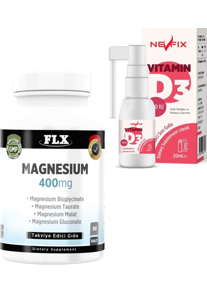 Magnesium Elementleri 90 Tablet & Vitamin D3 400 Iu 20 ml