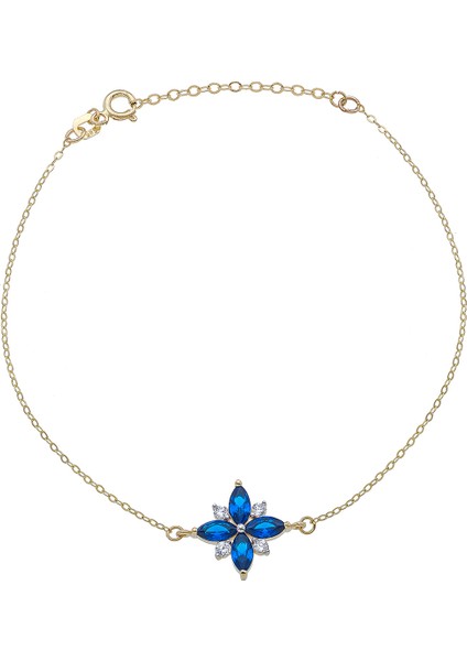 Lacivert Markiz Taşlı 14 Ayar Kadın Bileklik