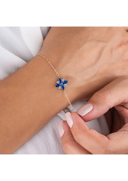 Lacivert Markiz Taşlı 14 Ayar Kadın Bileklik fiyatları