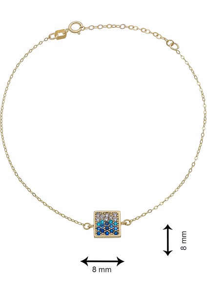 Renkli Taşlı Kare 14 Ayar Altın Kadın Bileklik modelleri