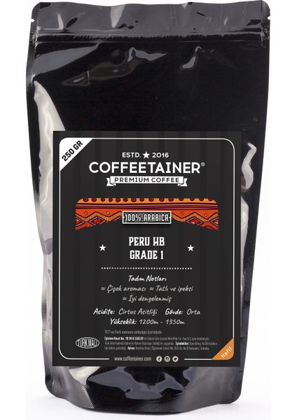 Coffeetaıner Peru Çekirdek Kahve (%100 Arabica) 250 gr