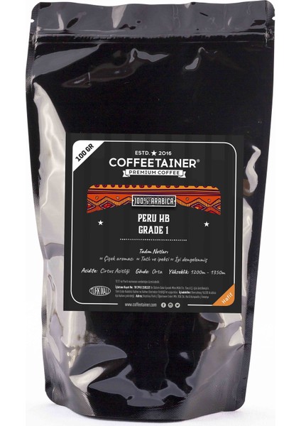 Coffeetaıner Peru Çekirdek Kahve (%100 Arabica) 100 gr