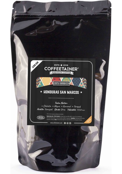 Coffeetaıner Honduras San Marcos Çekirdek Kahve (%100 Arabica) 100 gr
