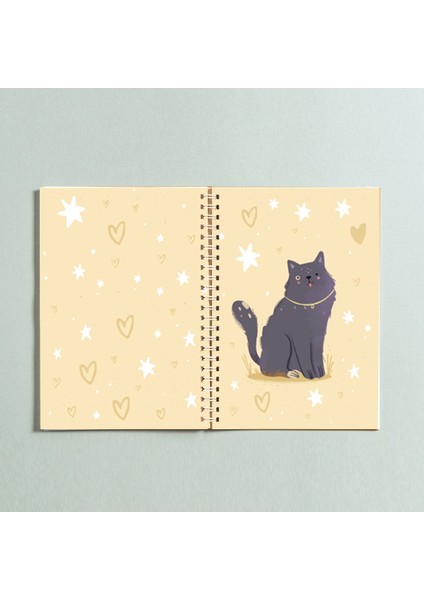 PYTKDT0194 Kedi Tasarımlı Spiralli 96 Yaprak Çizgisiz Defter