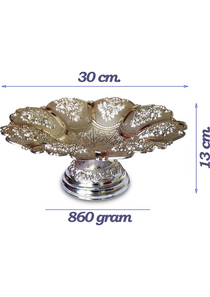 Binbir Bakır El Yapımı Sekiz Güllü Ayaklı Sunum Tabağı Sunumluk