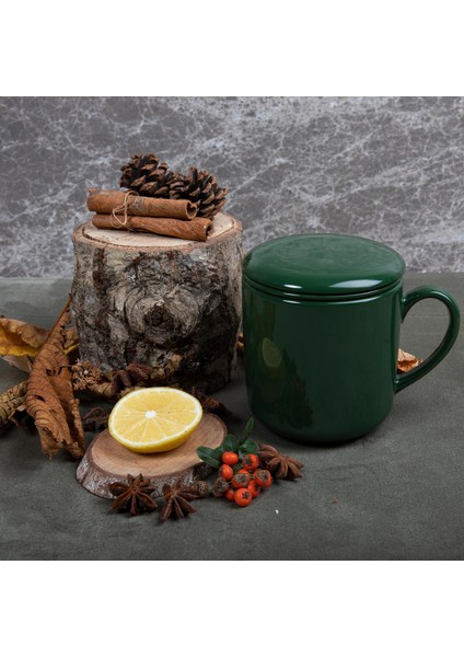 3 PARÇA BONE SÜZGEÇLİ BİTKİ ÇAYI BARDAĞI - YEŞİL