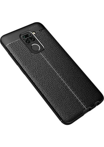 Case 4U Xiaomi Redmi Note 9 Kılıf Rugan Armor Deri Görünümlü Yüksek Kalite Silikon Niss Siyah