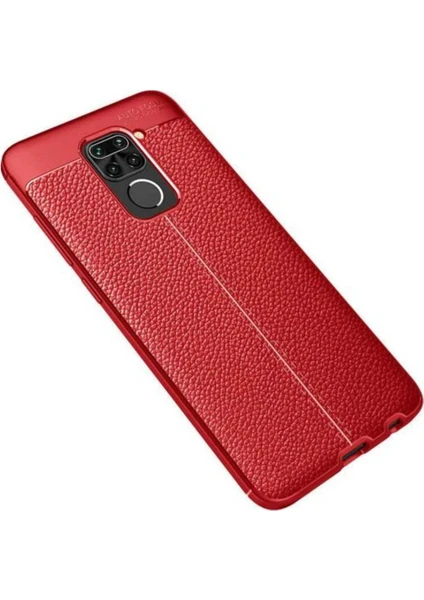 Case 4U Xiaomi Redmi Note 9 Kılıf Rugan Armor Deri Görünümlü Yüksek Kalite Silikon Niss Kırmızı