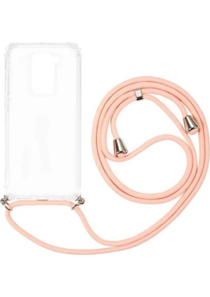 Case 4U Xiaomi Redmi Note 9 Kılıf Boyuna Askılı İpli Silikon Arka Kapak X-Rop Rose Gold