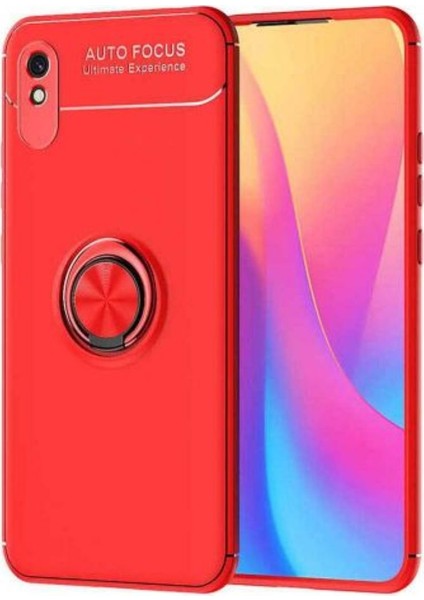 Xiaomi Redmi 9A Kılıf Yüzüklü Darbeye Dayanıklı Ravel Arka Kapak Kırmızı