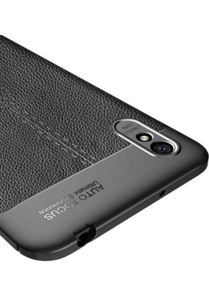 Case 4U Xiaomi Redmi 9A Kılıf Rugan Armor Deri Görünümlü Yüksek Kalite Silikon Niss Siyah