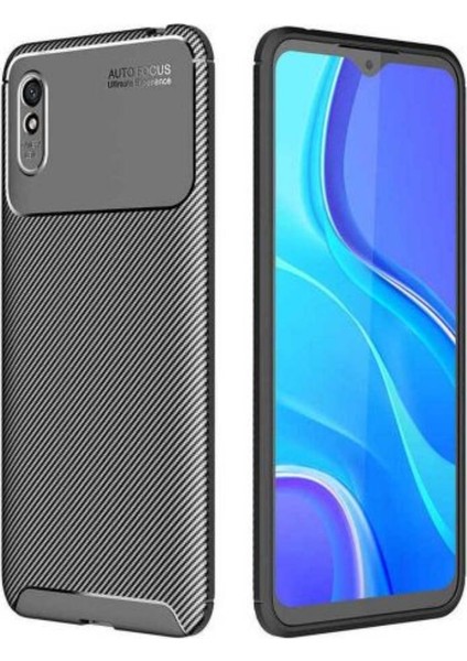 Xiaomi Redmi 9A Kılıf Rugged Armor Karbon Desenli Lüx Negro Silikon Arka Kapak Siyah