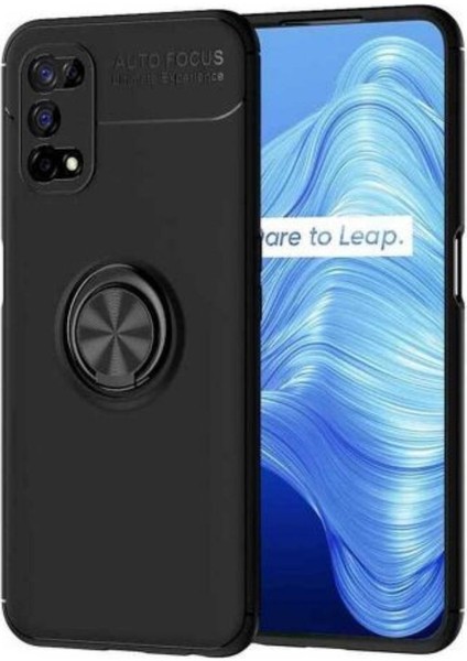 Oppo Realme 7 Pro Kılıf Autofocus Shockprof Ravel Yüzüklü Standlı Slikon Kapak Siyah