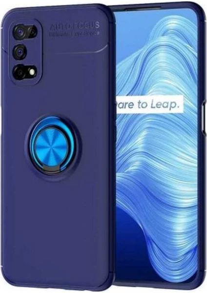 Case 4U Oppo Realme 7 Pro Kılıf Autofocus Shockprof Ravel Yüzüklü Standlı Slikon Kapak Lacivert