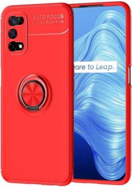 Oppo Realme 7 Pro Kılıf Autofocus Shockprof Ravel Yüzüklü Standlı Slikon Kapak Kırmızı