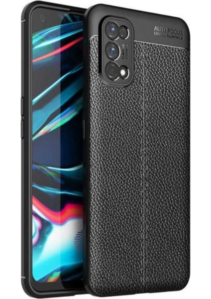 Case 4U Oppo Realme 7 Pro Kılıf Rugan Armor Deri Görünümlü Yüksek Kalite Silikon Niss Siyah