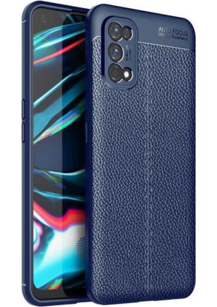 Case 4U Oppo Realme 7 Pro Kılıf Rugan Armor Deri Görünümlü Yüksek Kalite Silikon Niss Lacivert