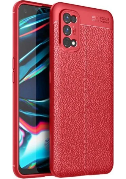 Case 4U Oppo Realme 7 Pro Kılıf Rugan Armor Deri Görünümlü Yüksek Kalite Silikon Niss Kırmızı