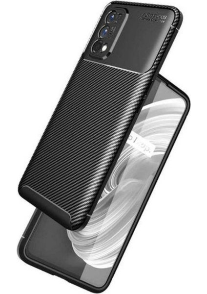 Case 4U Oppo Realme 7 Pro Kılıf Rugged Armor Karbon Desenli Lüx Negro Silikon Arka Kapak Siyah