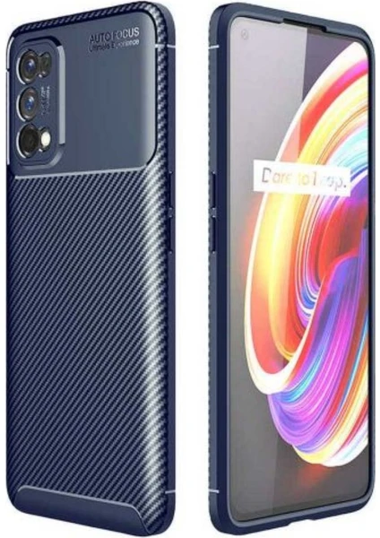 Case 4U Oppo Realme 7 Pro Kılıf Rugged Armor Karbon Desenli Lüx Negro Silikon Arka Kapak Lacivert