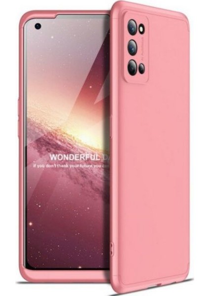 Oppo Realme 7 Pro Kılıf 3 Parçalı Tam Koruma Sert Mika Ays Kapak Rose Gold