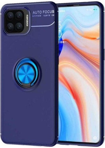 Oppo Reno 4 Lite Kılıf Autofocus Shockprof Ravel Yüzüklü Standlı Slikon Kapak Lacivert