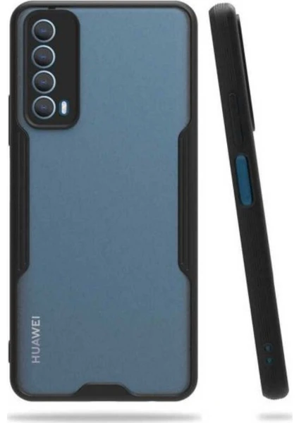 Case 4U Huawei P Smart 2021 Kılıf Kamera Korumalı Ultra Ince Buzlu Mat Renkli Parfe Silikon Kapak Siyah