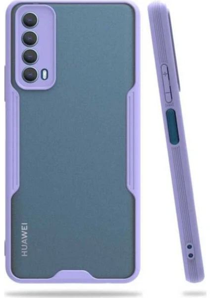 Case 4U Huawei P Smart 2021 Kılıf Kamera Korumalı Ultra Ince Buzlu Mat Renkli Parfe Silikon Kapak Mor