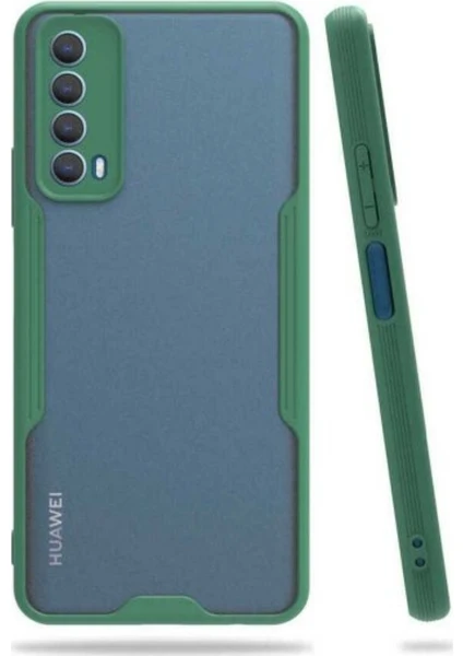 Case 4U Huawei P Smart 2021 Kılıf Kamera Korumalı Ultra Ince Buzlu Mat Renkli Parfe Silikon Kapak Koyu Yeşil