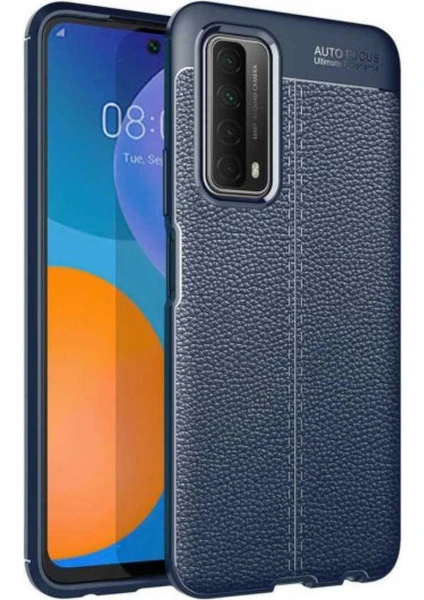 Case 4U Huawei P Smart 2021 Kılıf Rugan Armor Deri Görünümlü Yüksek Kalite Silikon Niss Lacivert