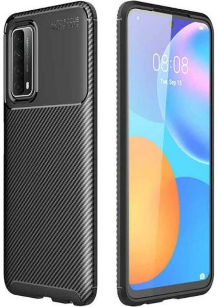 Case 4U Huawei P Smart 2021 Kılıf Rugged Armor Karbon Desenli Lüx Negro Silikon Arka Kapak Siyah