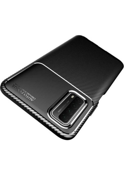 Case 4U Huawei P Smart 2021 Kılıf Rugged Armor Karbon Desenli Lüx Negro Silikon Arka Kapak Lacivert