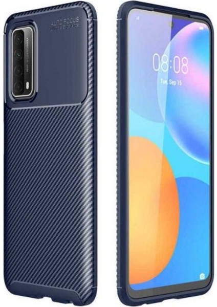 Case 4U Huawei P Smart 2021 Kılıf Rugged Armor Karbon Desenli Lüx Negro Silikon Arka Kapak Lacivert