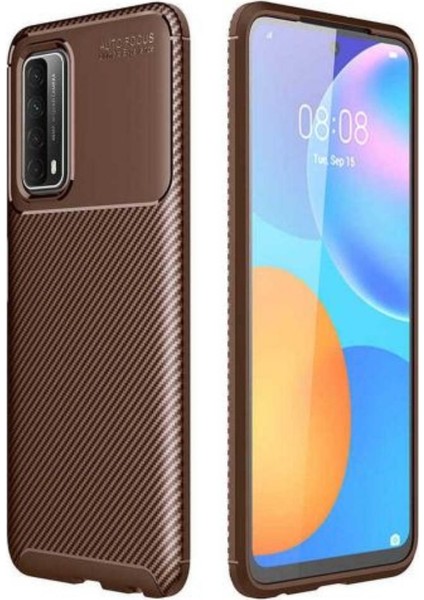 Case 4U Huawei P Smart 2021 Kılıf Rugged Armor Karbon Desenli Lüx Negro Silikon Arka Kapak Kahverengi