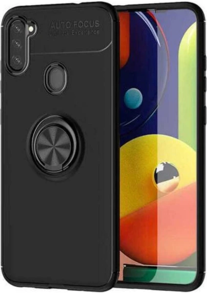 Case 4U Samsung Galaxy M11 Kılıf Autofocus Shockprof Ravel Yüzüklü Standlı Slikon Kapak Siyah