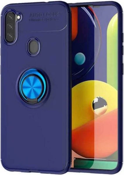 Case 4U Samsung Galaxy M11 Kılıf Autofocus Shockprof Ravel Yüzüklü Standlı Slikon Kapak Lacivert